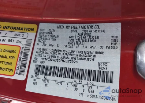 2024 Ford Bronco Sport Big Bend from USA, damaged, VIN 3FMCR9B69RRE72926